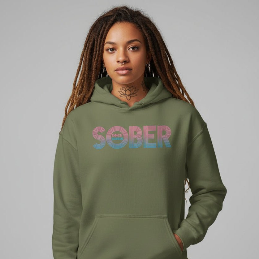 Retro Sobriety Date Recovery Hoodie back view (view 37)