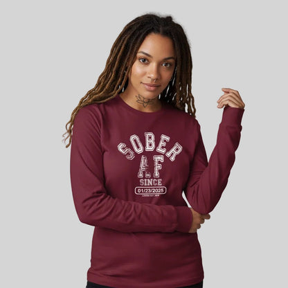 Sober AF Long Sleeve Sober T Shirt flat lay styled image (view 13)