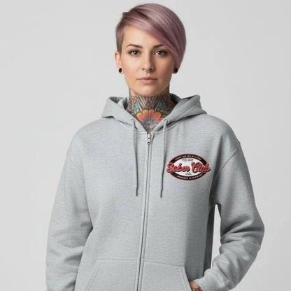 Sober Club Badge Left Chest Print Unisex Zip Recovery Hoodie featuring the design (view 21)