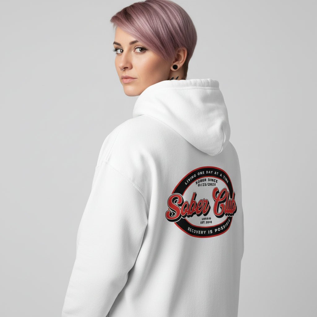 Sober Club Badge Recovery Hoodie close-up view (view 22)