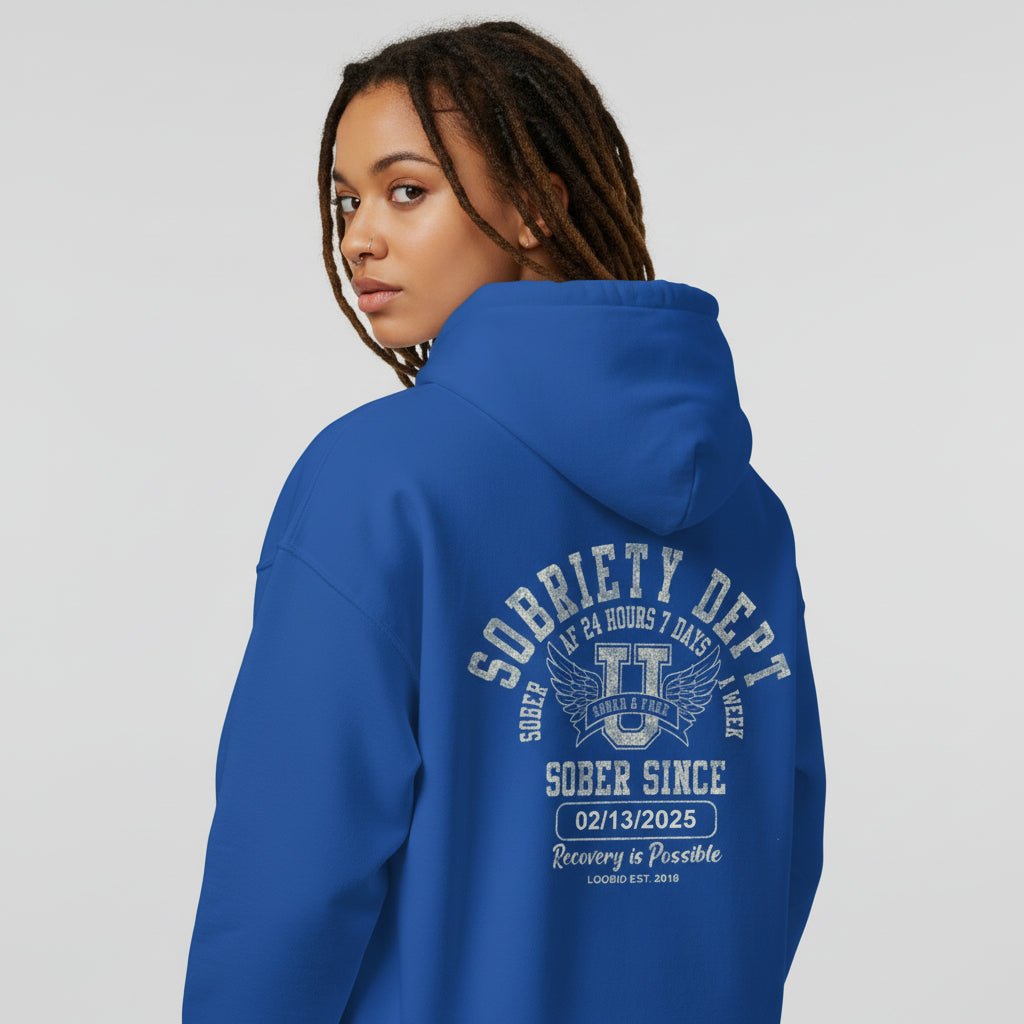 Sobriety Dept Sober AF Recovery Hoodie back view (view 17)
