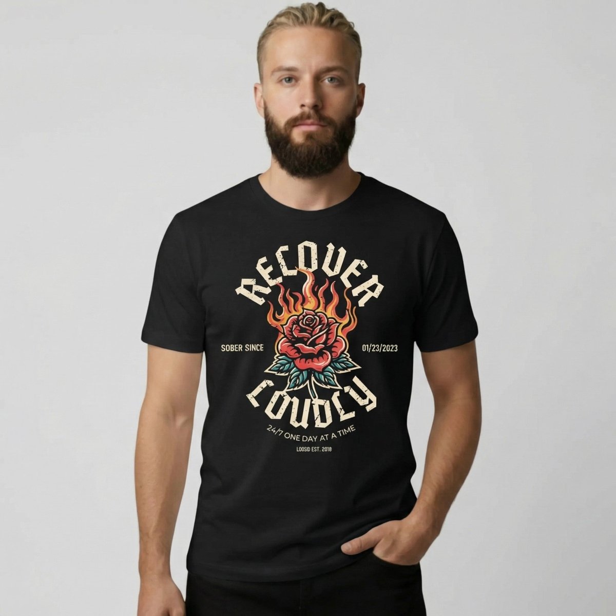 Recover Loudly Sober T Shirt lifestyle view (view 5)