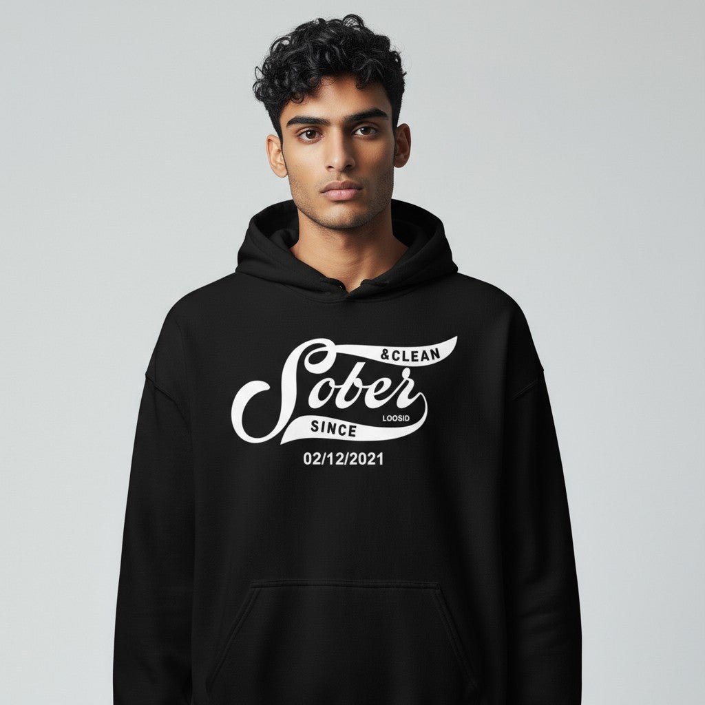 Men Sober Since Recovery Hoodie lifestyle view (view 5)