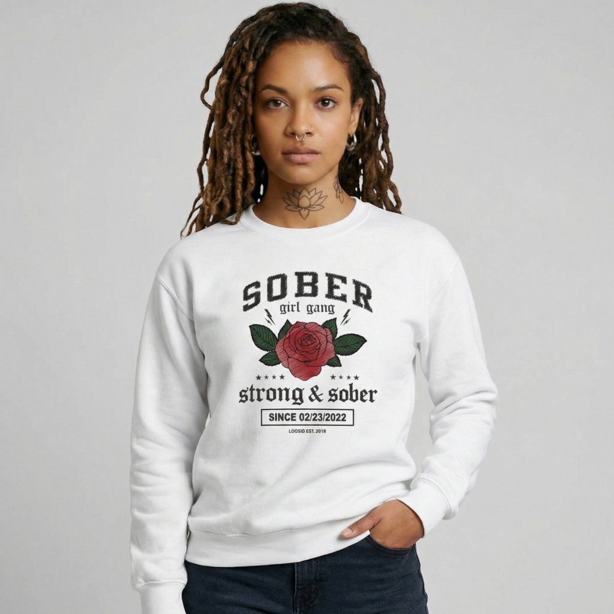 SOBER Girl Gang Strong & Sober Recovery Hoodie close-up view (view 32)