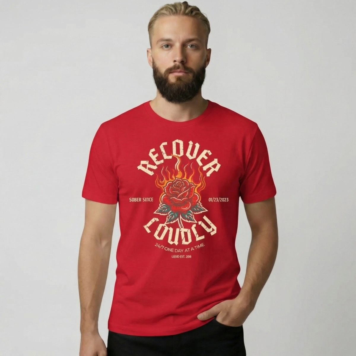 Recover Loudly Sober T Shirt flat lay styled image (view 13)
