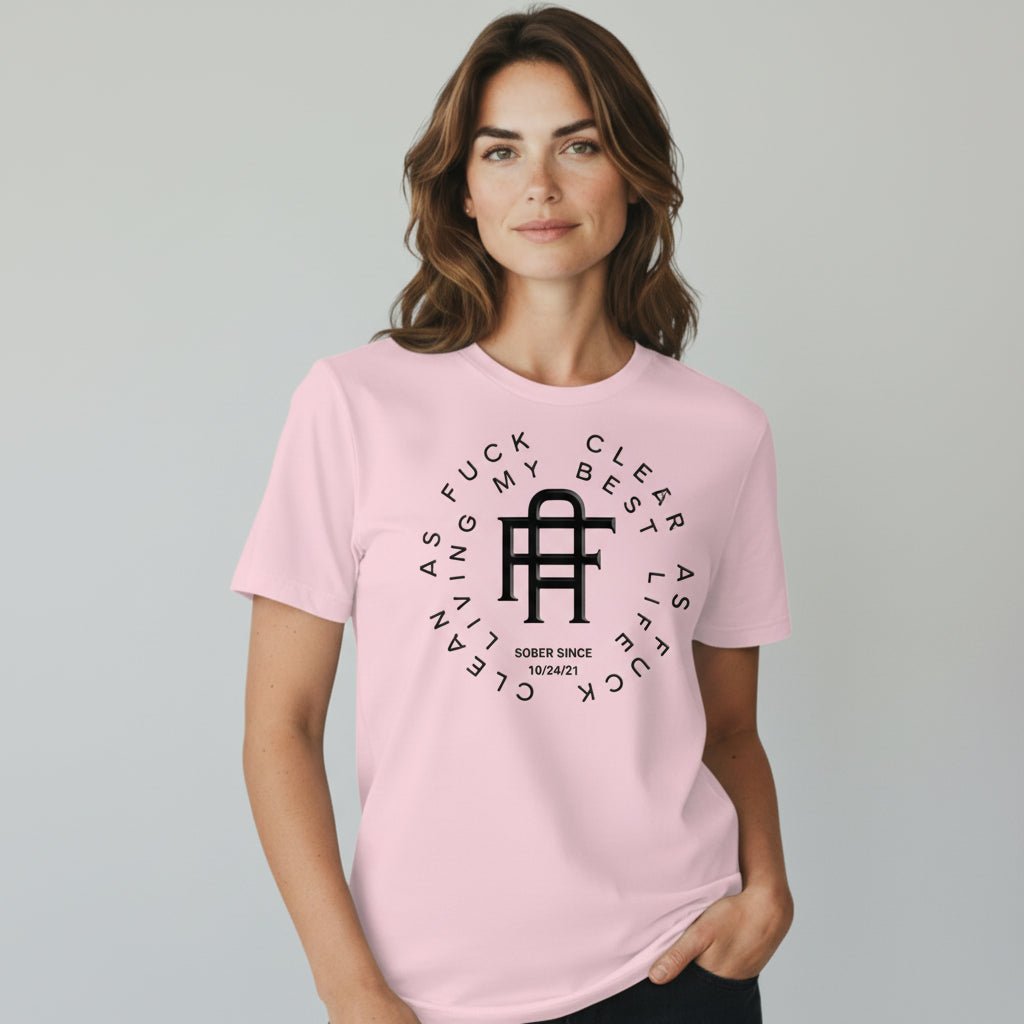 Living My Best Life Sober T Shirt flat lay styled image (view 23)