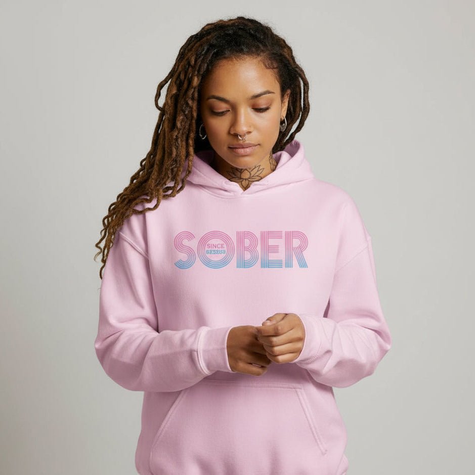 Retro Sobriety Date Recovery Hoodie packaging detail (view 28)