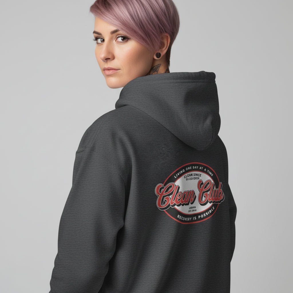 Clean Club Badge Left Chest Print Unisex Zip Recovery Hoodie product photo (view 10)