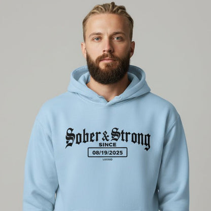 Sober & Strong Old School Recovery Hoodie flat lay styled image (view 23)