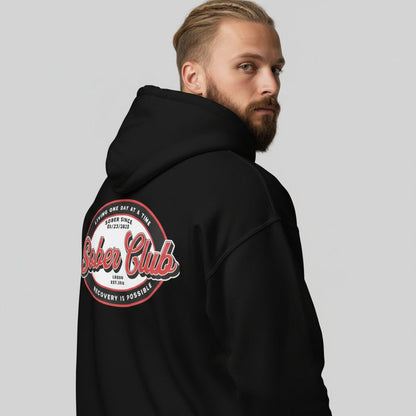 Sober Club Badge Recovery Hoodie back view (view 7)