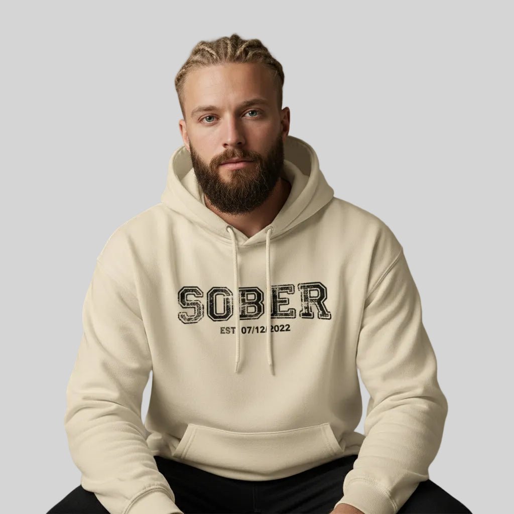 Sober Collegiate Hoodie W Personalize Sobriety Date Recovery Hoodie graphic detail (view 24)