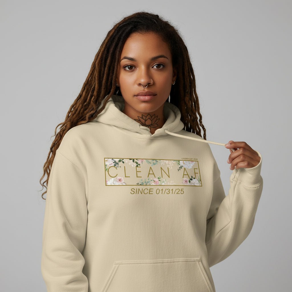 Clean AF Flower Recovery Hoodie flat lay styled image (view 23)