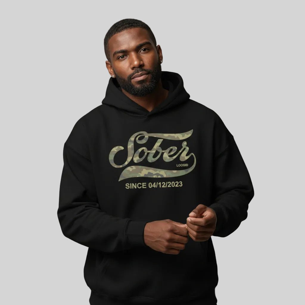 Sober Since Camo Recovery Hoodie side view (view 6)
