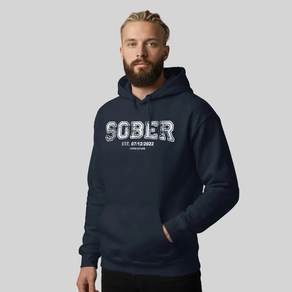 Sober Collegiate Hoodie W Personalize Sobriety Date Recovery Hoodie fit detail (view 9)