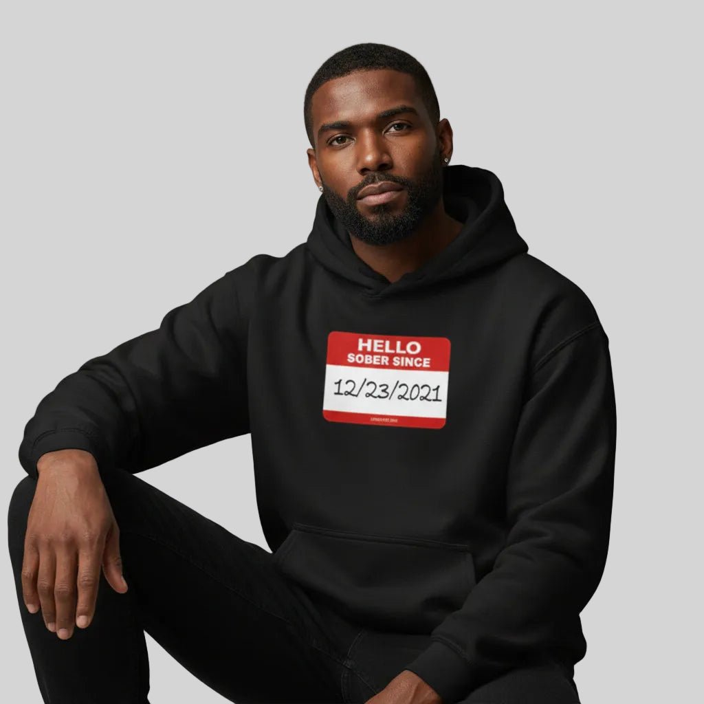 Hello Sober Since Recovery Hoodie side view (view 6)