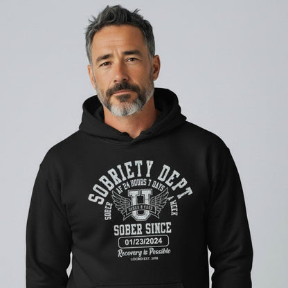 Sobriety Dept Recovery Hoodie lifestyle view (view 5)