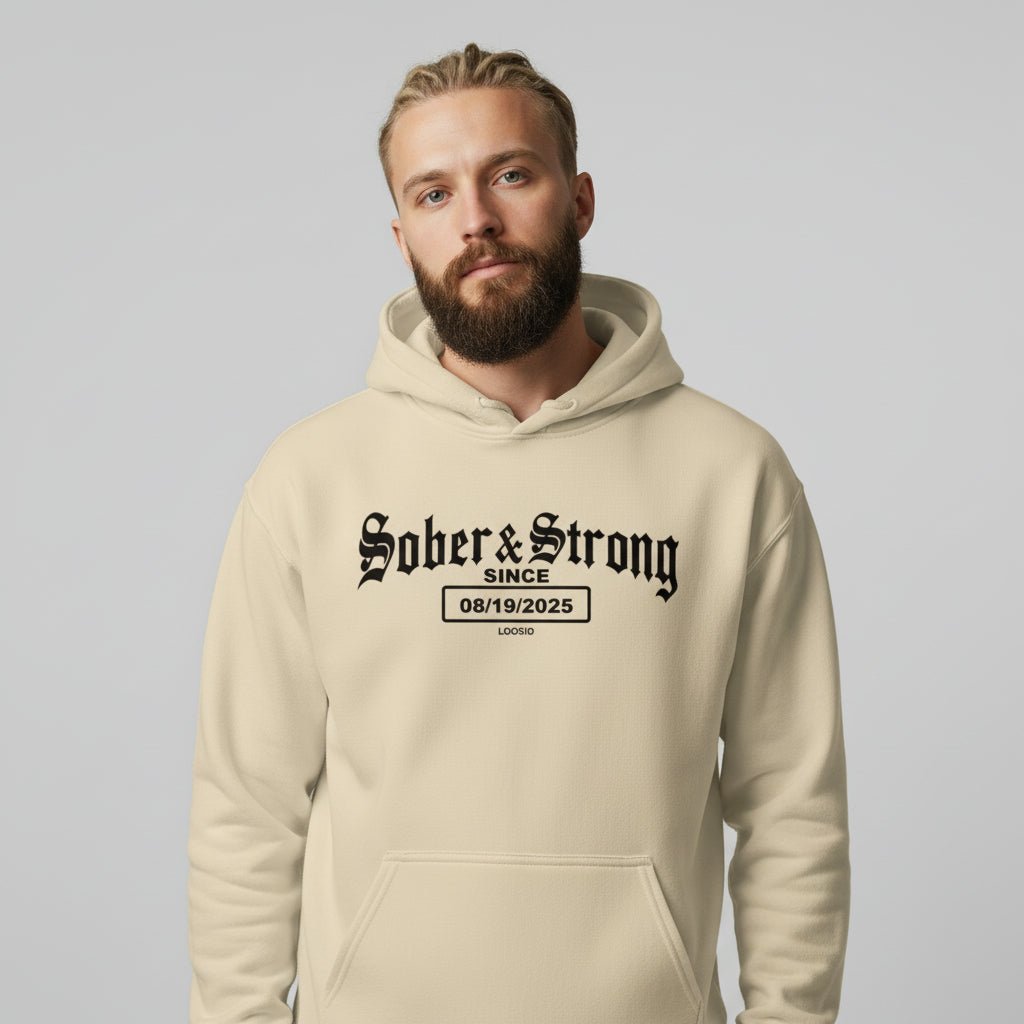 Sober & Strong Old School Recovery Hoodie graphic detail (view 34)