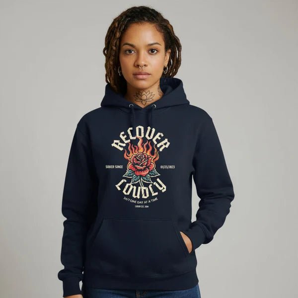 Recover Loudly Custom Sobriety Date Recovery Hoodie lifestyle view (view 15)