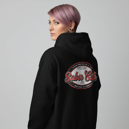 Sober Club Badge Recovery Hoodie back view (view 7)