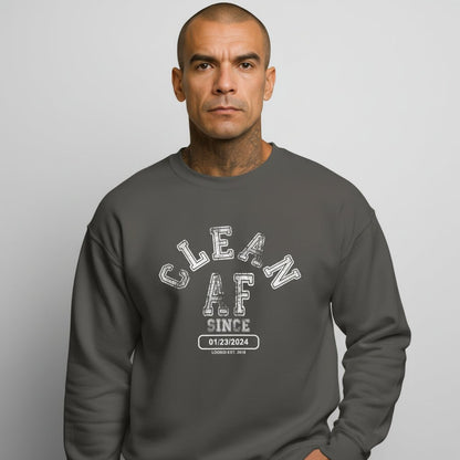 Clean AF Since Sobriety Recovery Hoodie close-up view (view 12)
