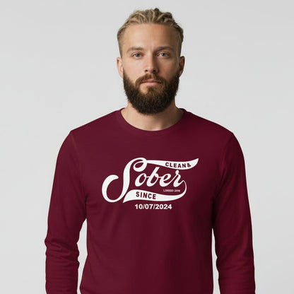 Sober Since Long Sleeve w Custom Sobriety Date Sober T Shirt product photo (view 10)