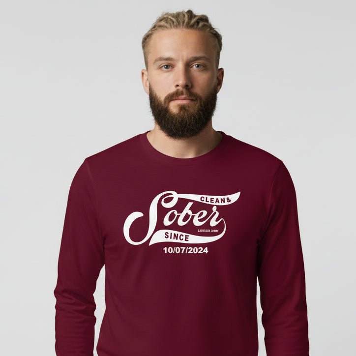 Sober Since Long Sleeve w Custom Sobriety Date Sober T Shirt product photo (view 10)