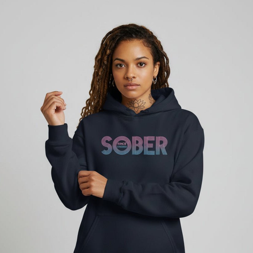 Retro Sobriety Date Recovery Hoodie packaging detail (view 8)