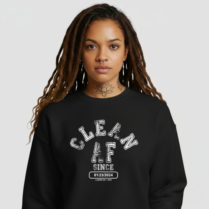 Clean AF Since Sobriety Recovery Hoodie graphic detail (view 4)