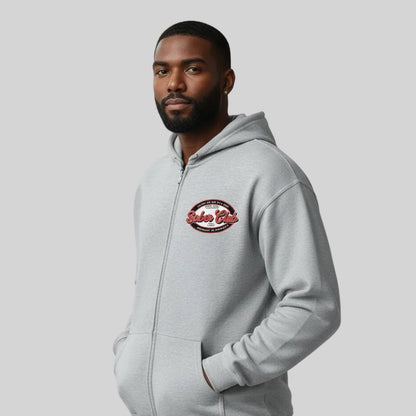 Sober Club Badge Unisex Zip Recovery Hoodie lifestyle view (view 25)