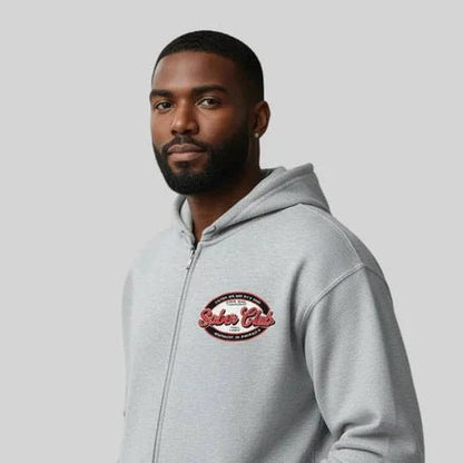Sober Club Badge Left Chest Print Unisex Zip Recovery Hoodie product photo (view 20)