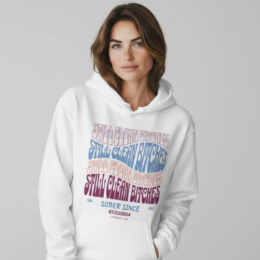 Still Clean B Custom Recovery Date Recovery Hoodie back view (view 27)