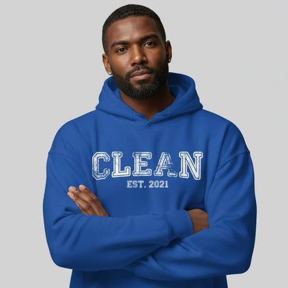 Clean Est. Hoodie w Personalized Recovery Year Recovery Hoodie flat lay styled image (view 13)