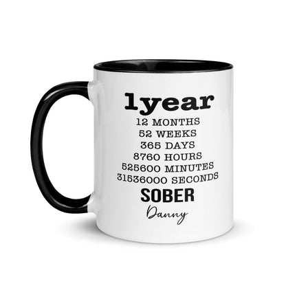 Soberversary Year Mug with Color Inside Sober Coffee Mug flat lay styled image (view 3)