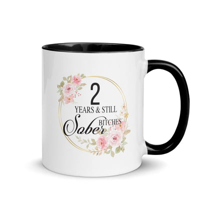 Years Sober For Her Mug with Color Inside Sober Coffee Mug flat lay styled image (view 3)