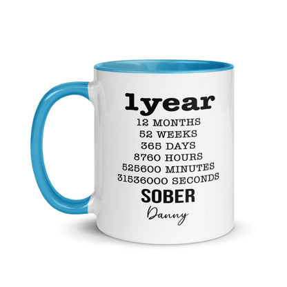 Soberversary Year Mug with Color Inside Sober Coffee Mug back view (view 7)