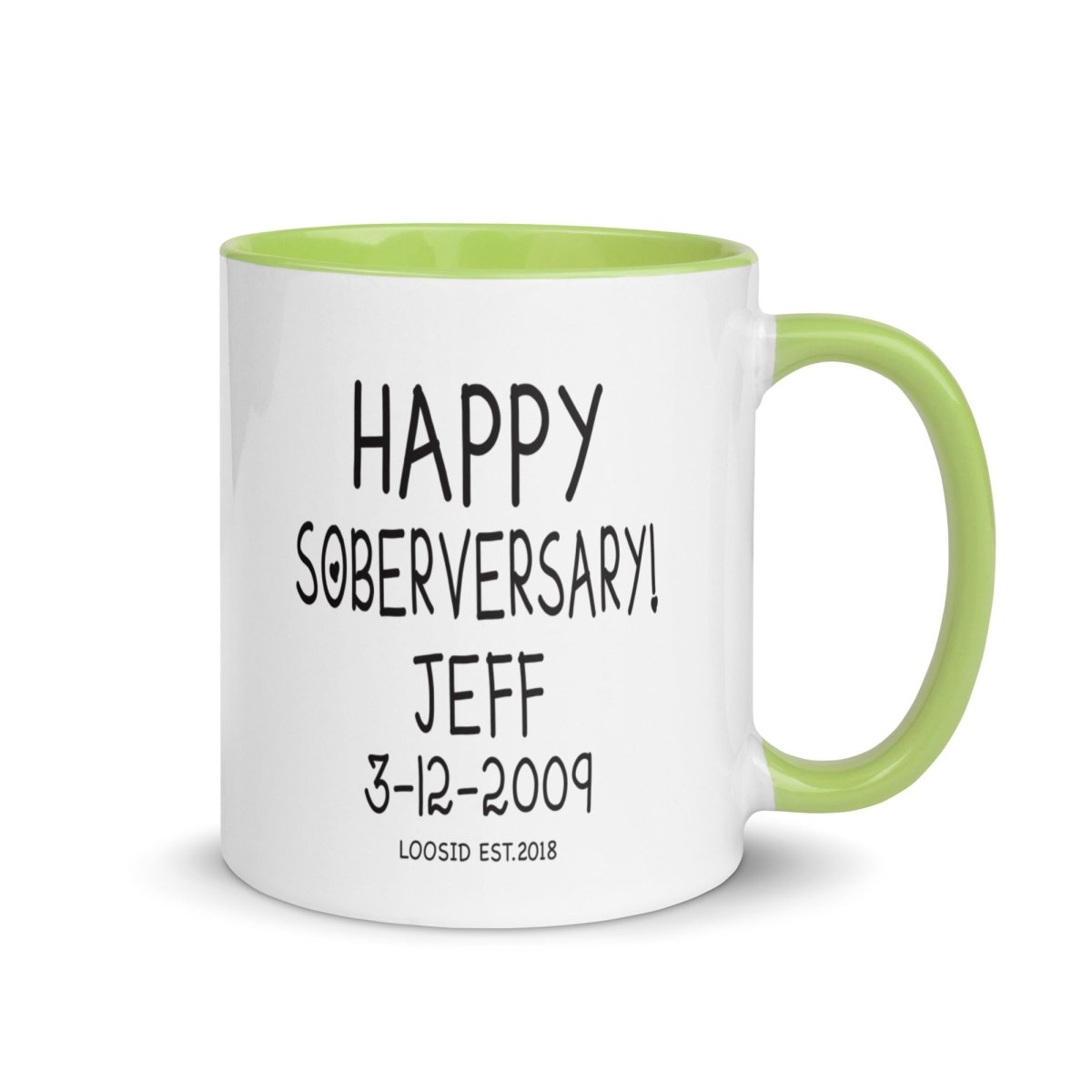 Happy Soberversary Mug with Color Inside Sober Coffee Mug close-up view (view 12)
