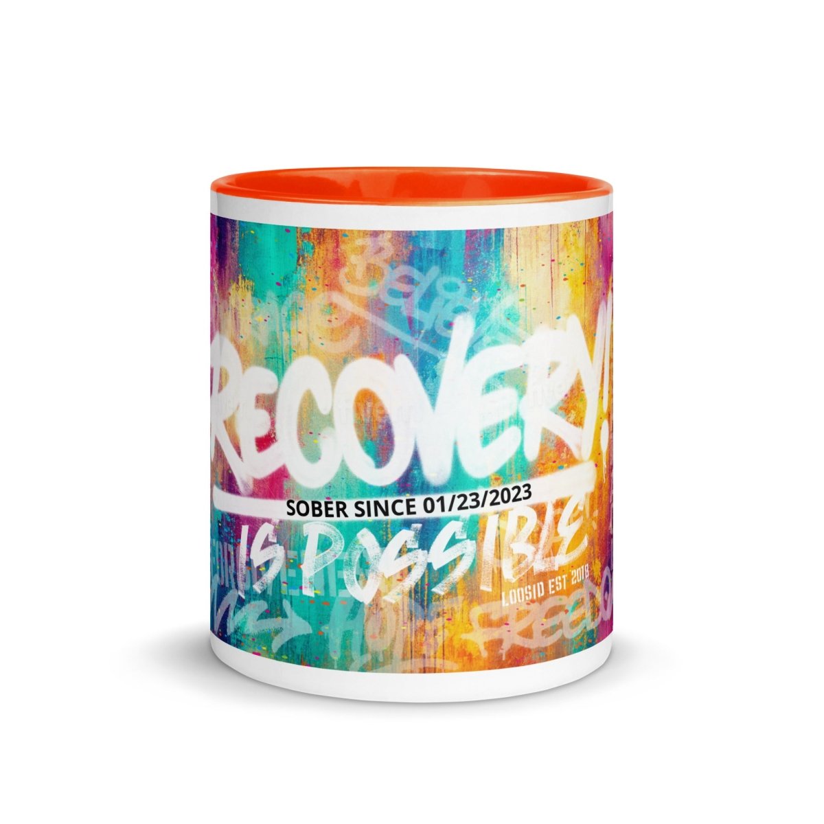 Recovery Is Possible Mug with Sober Date Sober Coffee Mug lifestyle view (view 5)
