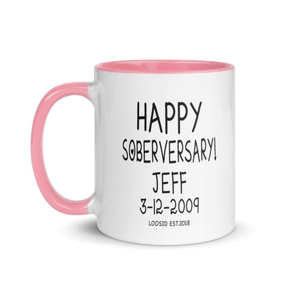Happy Soberversary Mug with Color Inside Sober Coffee Mug fit detail (view 9)