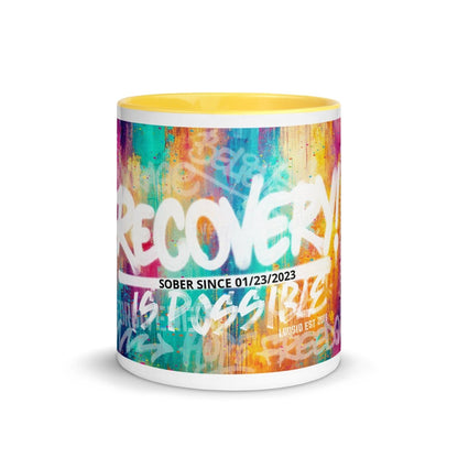 Recovery Is Possible Mug with Sober Date Sober Coffee Mug featuring the design (view 11)