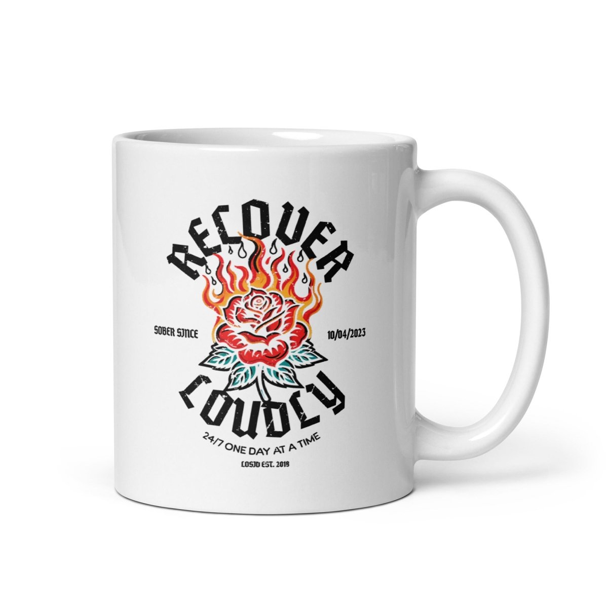 Loosid Recover Loudly White Sober Coffee Mug featuring the design