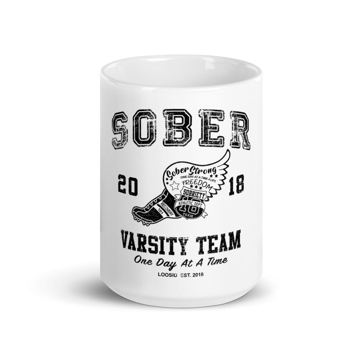 Loosid Varsity Sober Sober Coffee Mug featuring the design