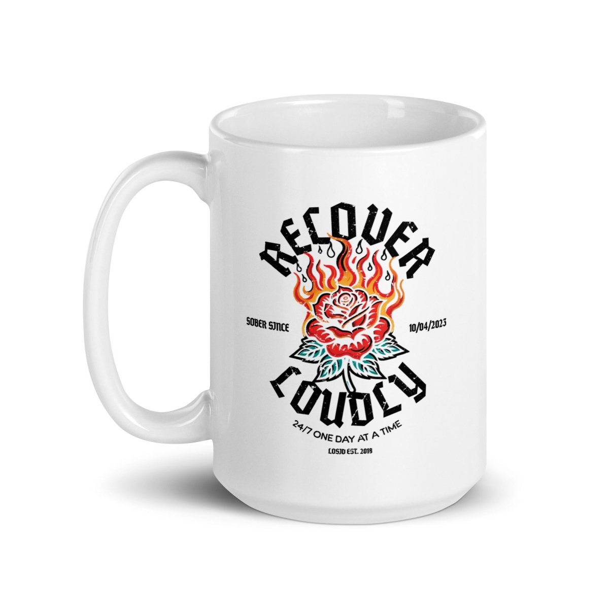 Recover Loudly White Sober Coffee Mug back view (view 7)
