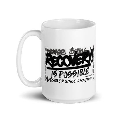 Recovery Is Possible glossy Sober Sober Coffee Mug lifestyle view (view 5)