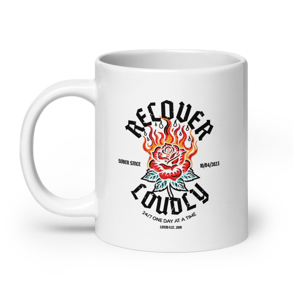 Recover Loudly White Sober Coffee Mug lifestyle view (view 5)