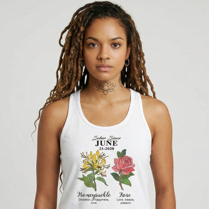 Loosid Sober Since Monthly Flower Personalized with Your Sober Date Sober Tank Top featuring the design