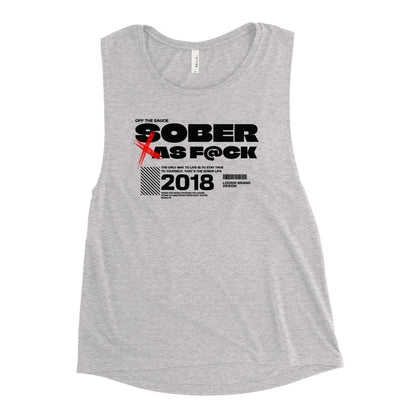 Sober As F*ck Womens Muscle Sober Tank Top flat lay styled image (view 3)