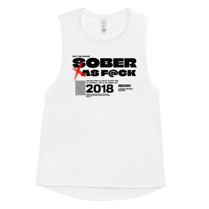 Sober As F*ck Womens Muscle Sober Tank Top graphic detail (view 4)