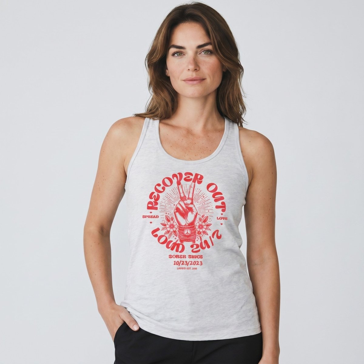 Recover Out Loud Sober Tank Top graphic detail (view 4)