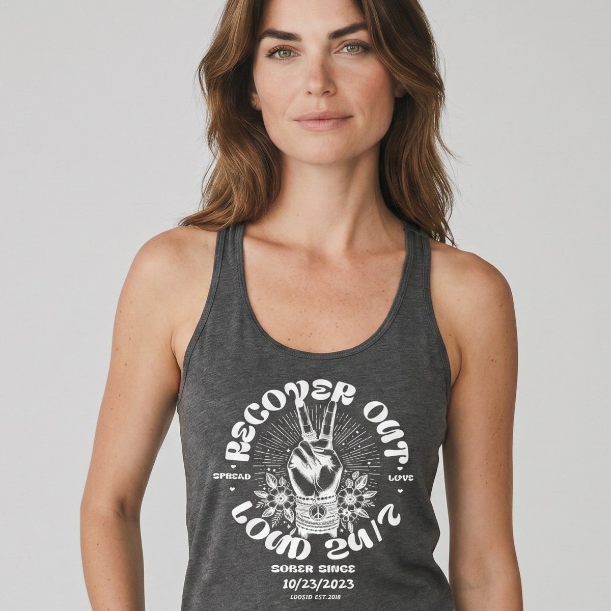 Recover Out Loud Sober Tank Top featuring the design (view 21)