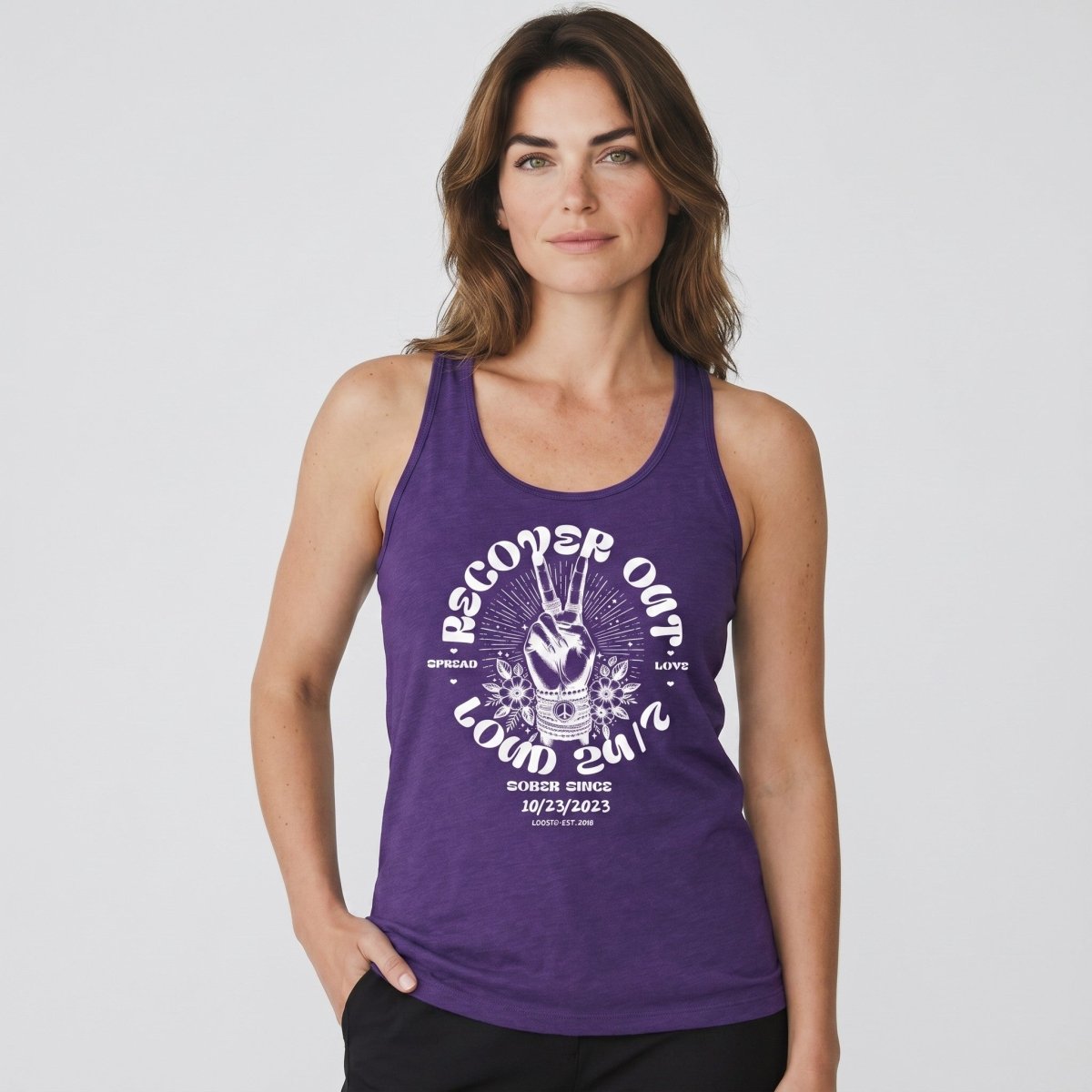 Recover Out Loud Sober Tank Top flat lay styled image (view 13)